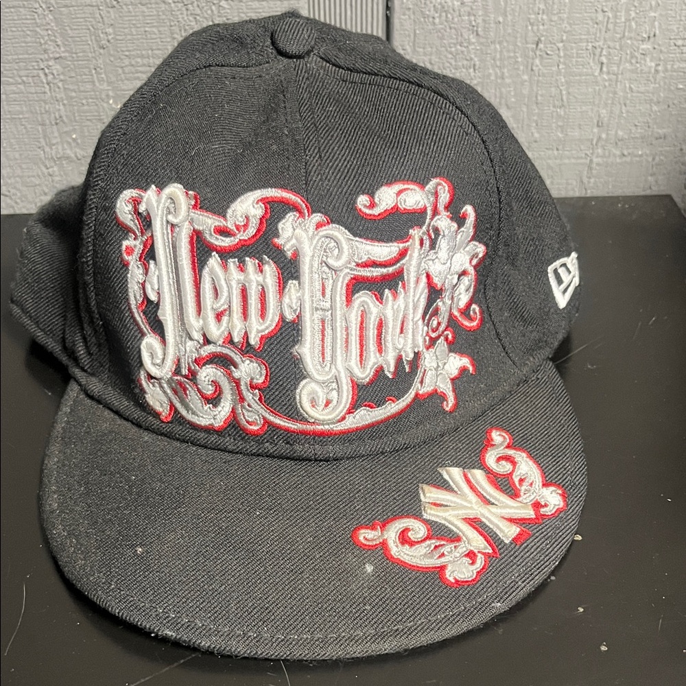 New Era Black Cap with Red and White Embroidery